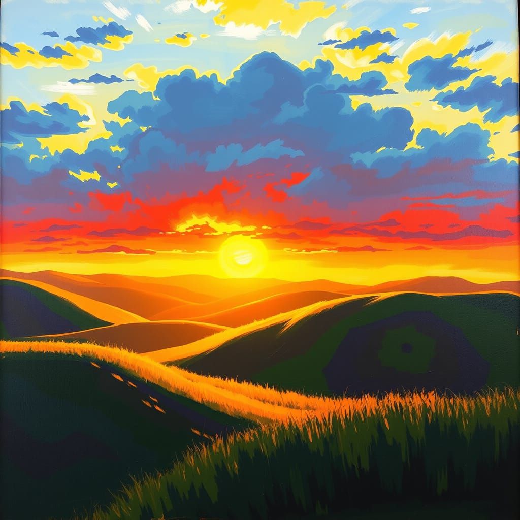 Sunset Landscape in Acrylic Painting Style