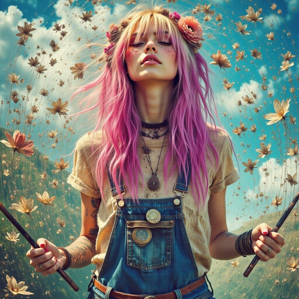 A Dreamy Trashpunk Girl Paints the Cosmos