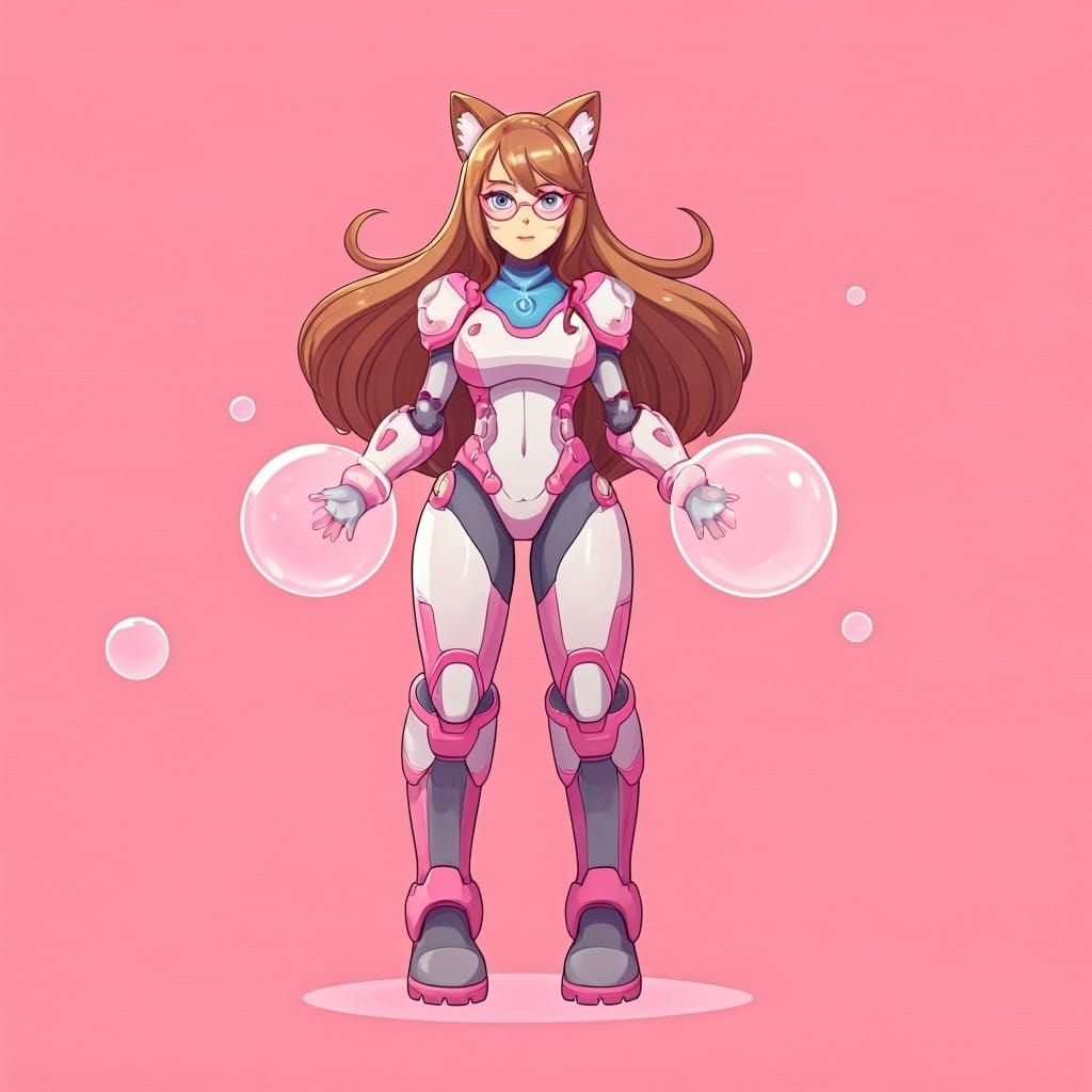 Futuristic Feline Heroine Explores Vibrant Cityscape