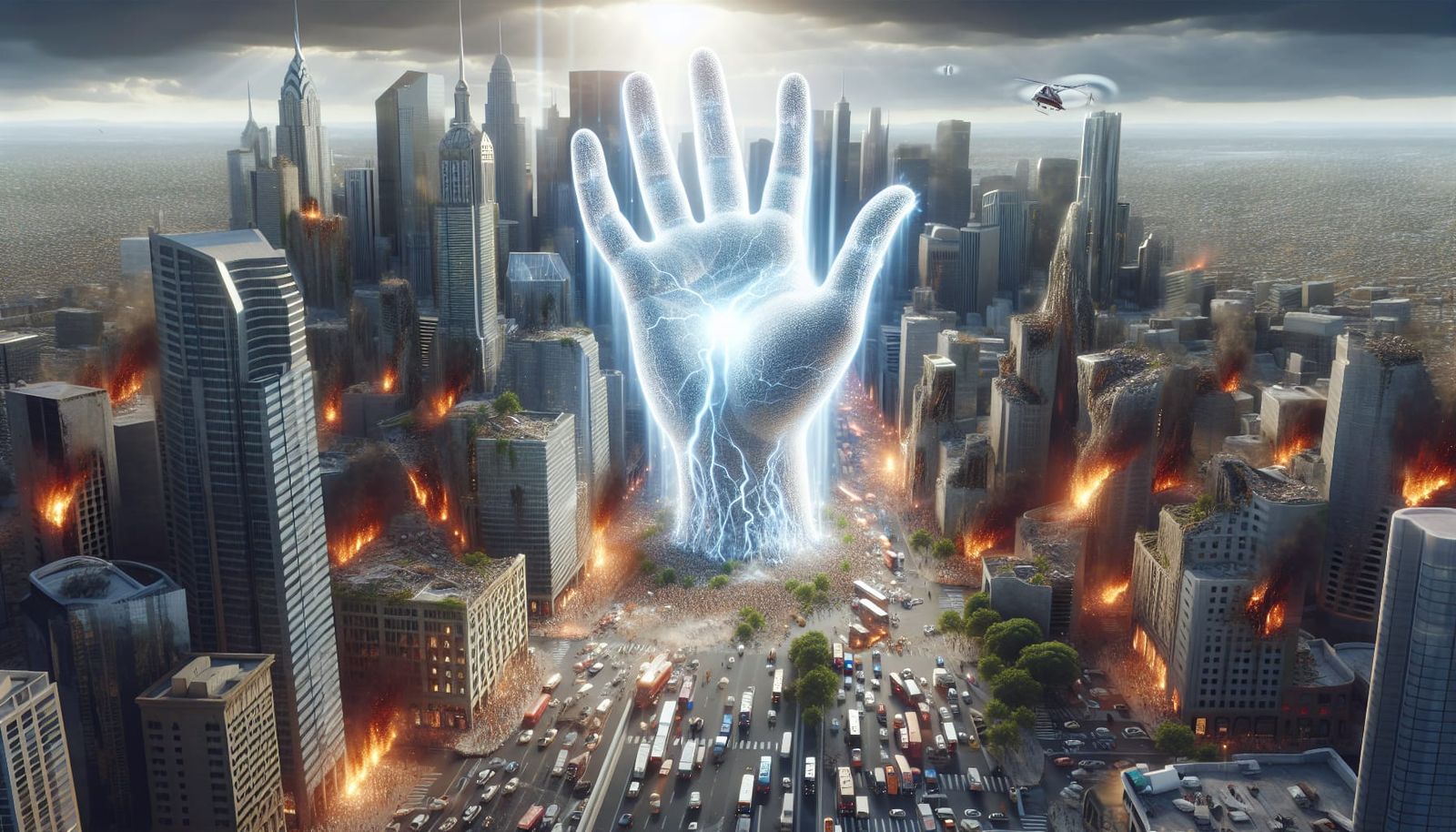 Colossal Hand Wreaks Havoc on Modern City