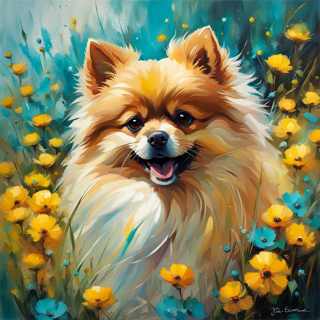 Happy Pomeranian Portrait as Oil Painting