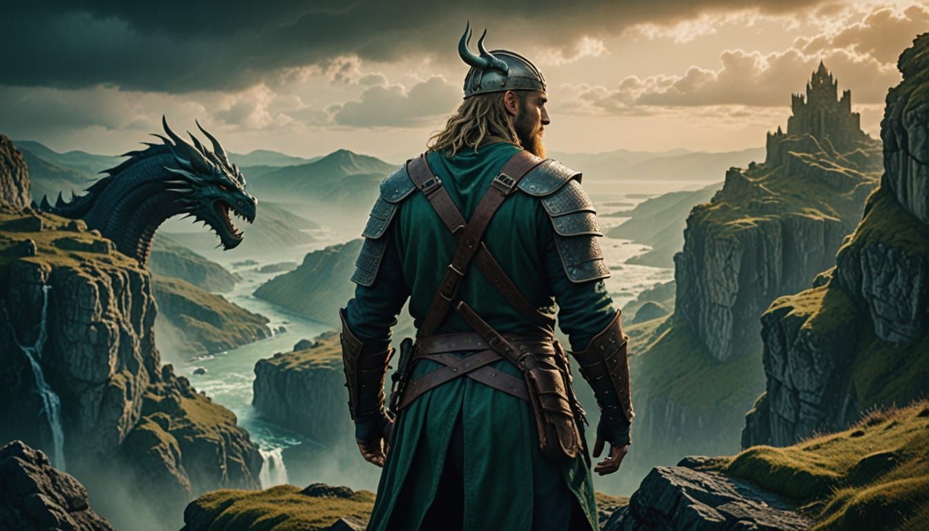 Epic Viking Warrior Stands Tall in Majestic Nordic Landscape