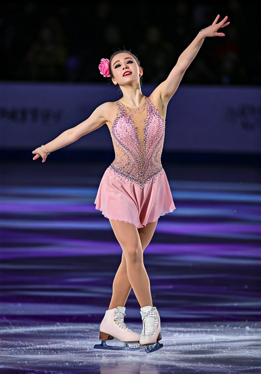 Elegant Figure Skater in Rose Costume