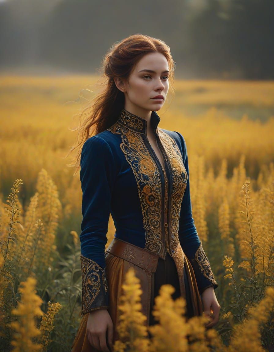 Youthful Musician in Goldenrod Field