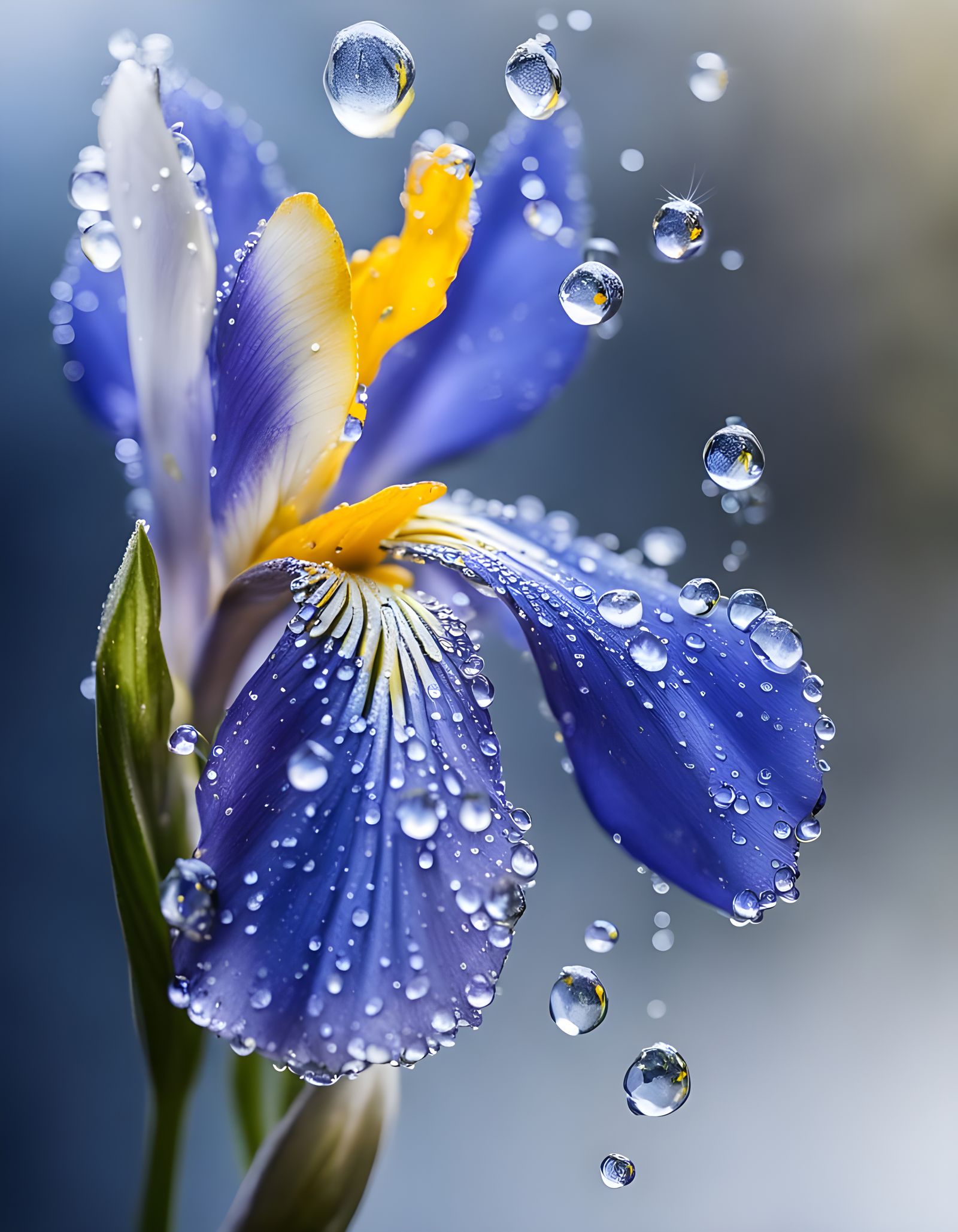 Macro Iris Flower with Sparkling Dew Drops