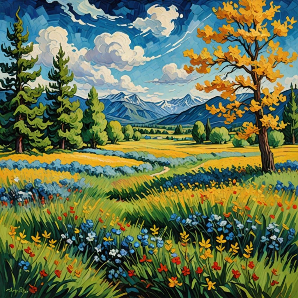 Vibrant Impressionist Masterpiece of Montana Meadow
