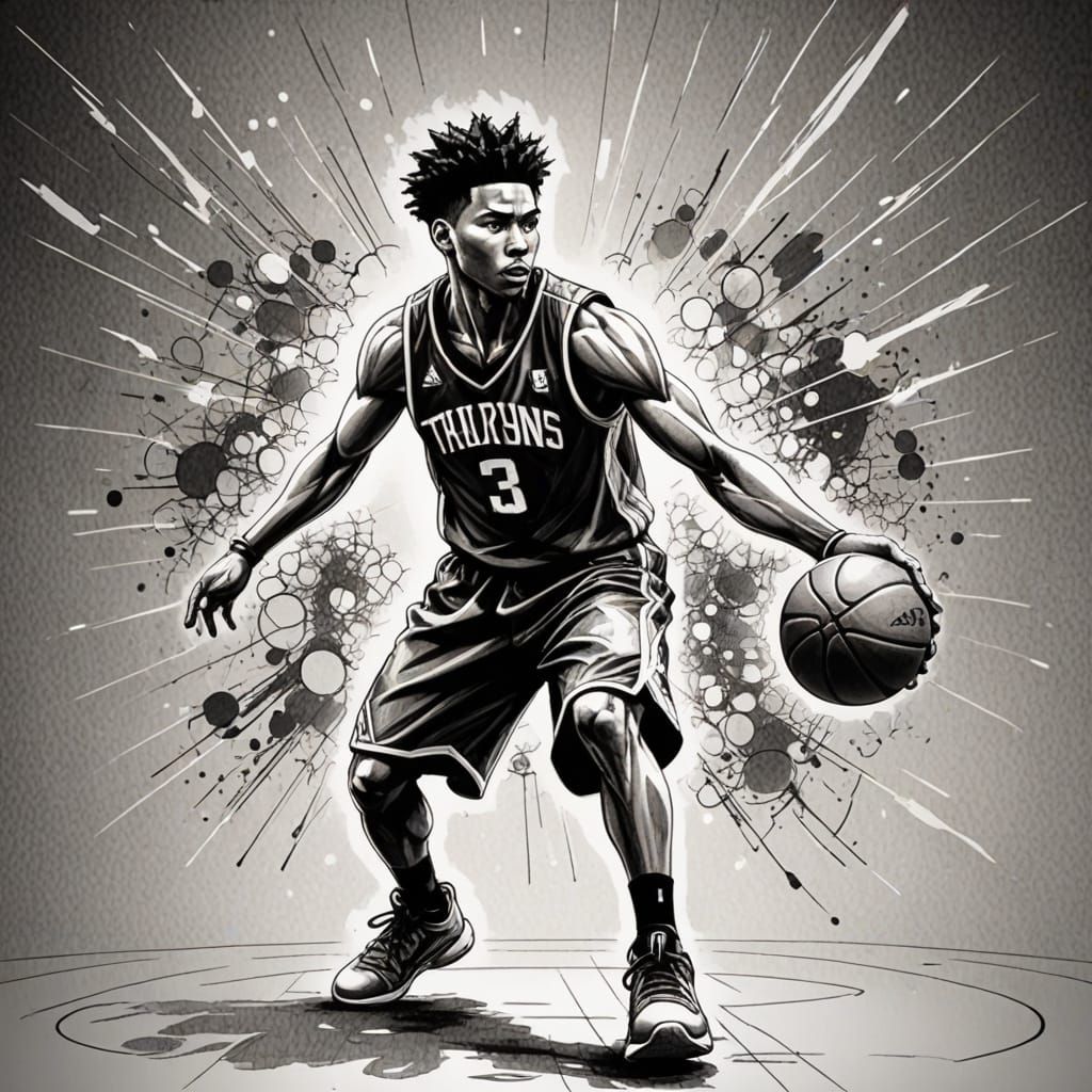 Dynamic Basketball Scene in High-Quality Manga Style