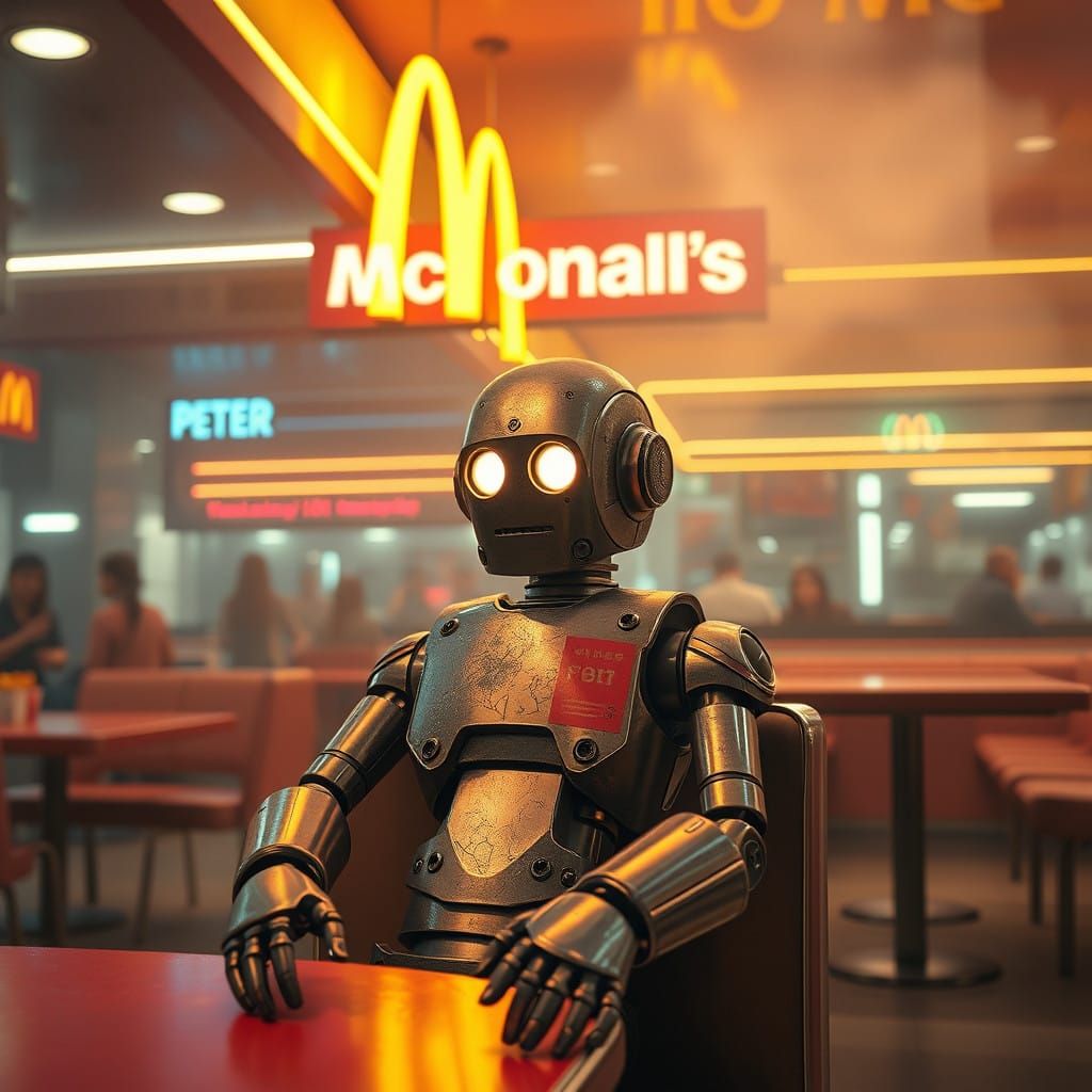 Peter the Robot in Retro-Futuristic McDonald's