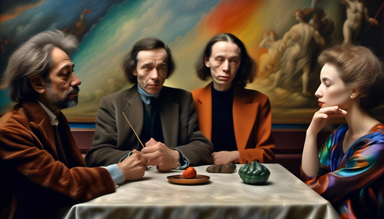 Happy Couple in Art Museum: Hyperrealistic Photograph