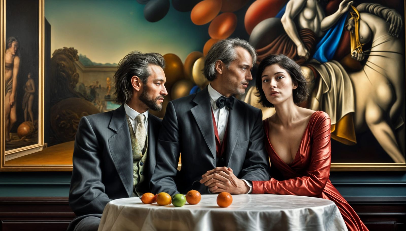 Blurred Museum Photo of Happy Couple in Polychromatic Style