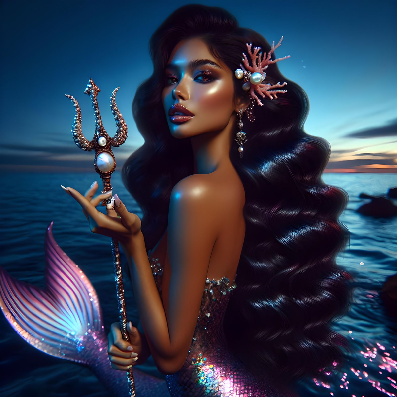 Enchanting Hispanic Mermaid with Magical Trident