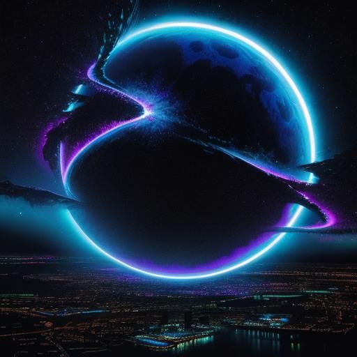 Dynamic Manga Eclipse Over Neon Cityscape