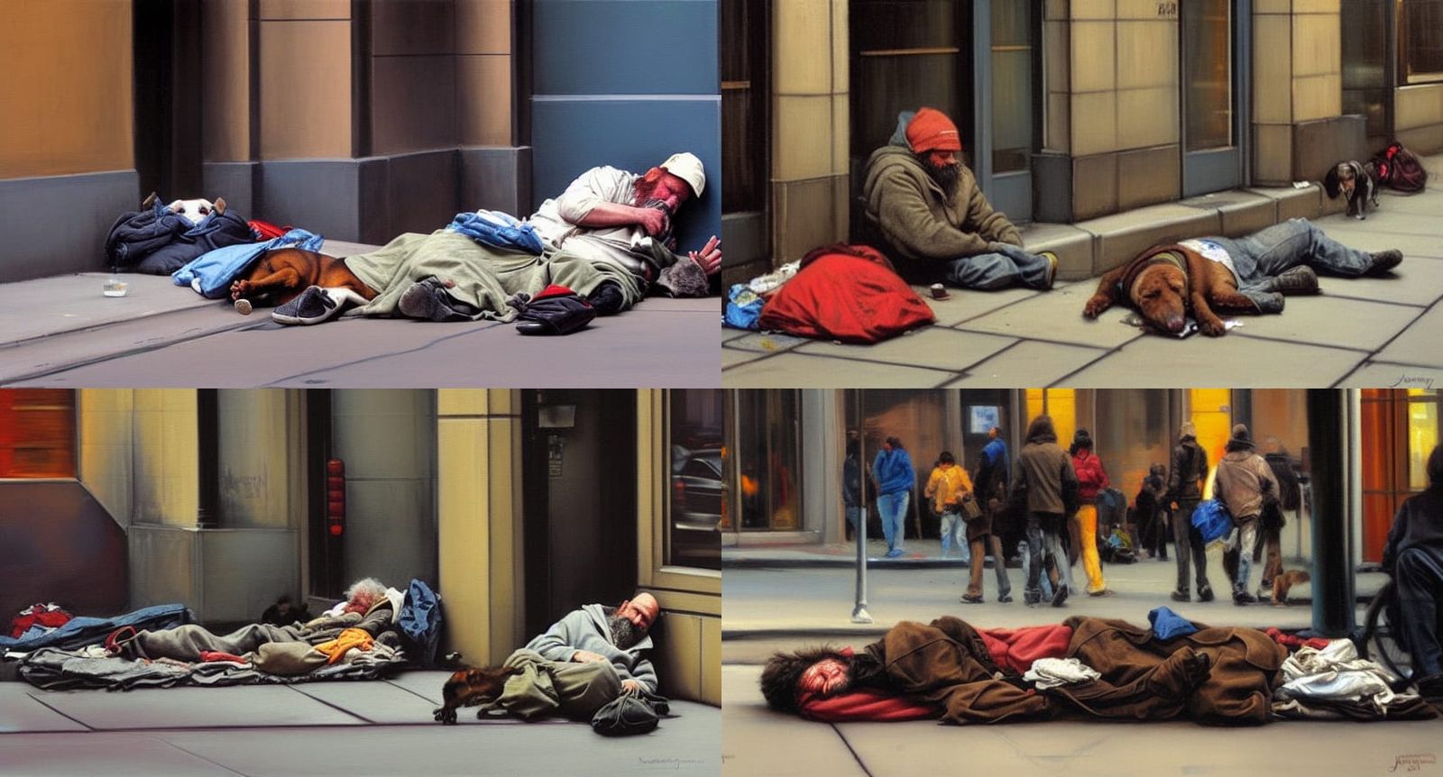 Street Scene: Homeless Man and Dog, Gurney-Style Oil Paintin...