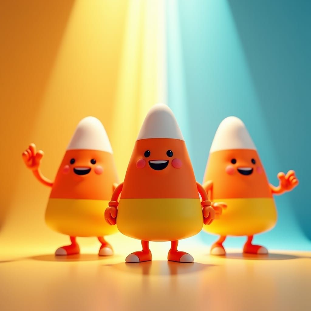 Heroic Candy Corn Characters in 3D Digital Art
