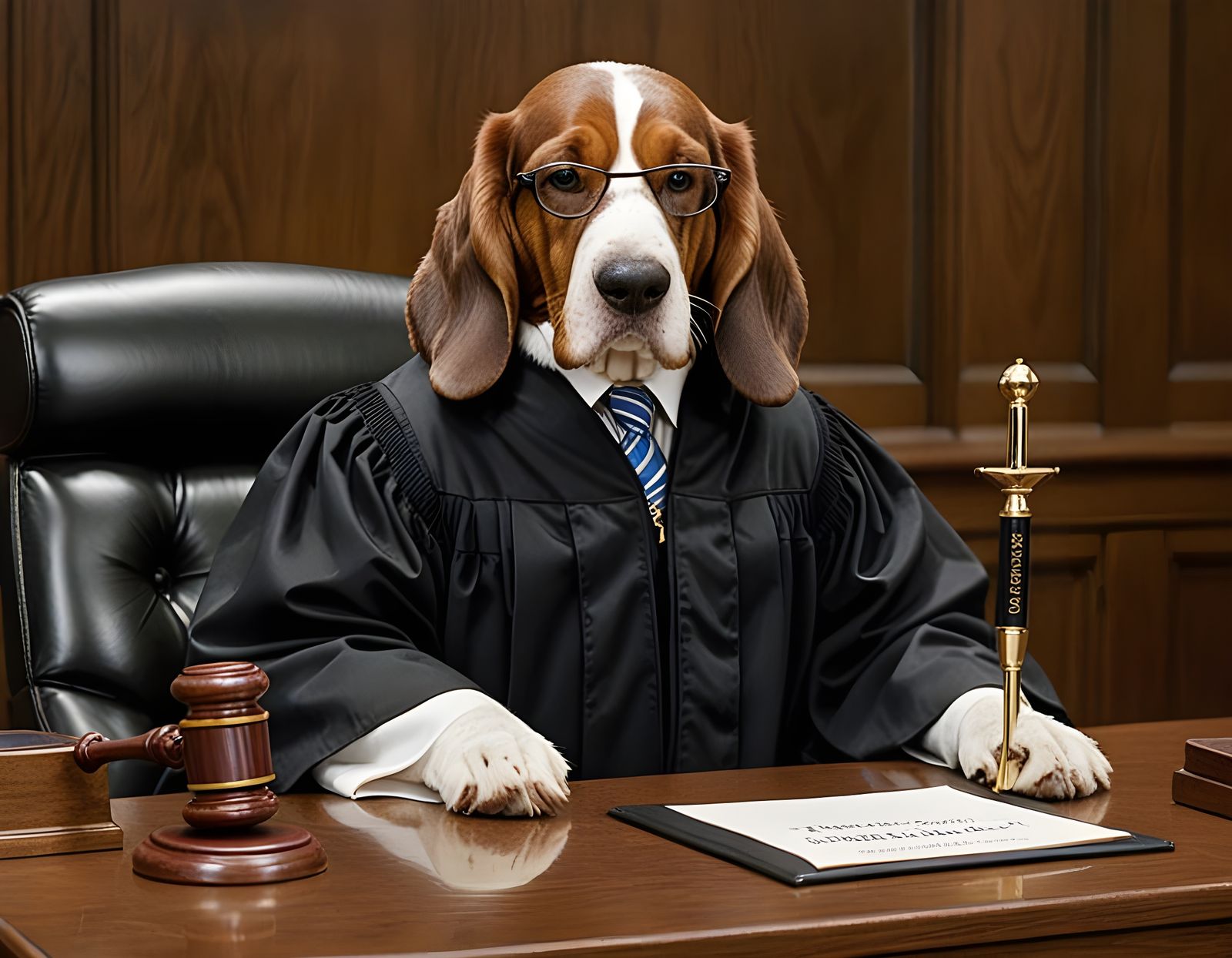 Bassett Hound Judge Presiding Over Court