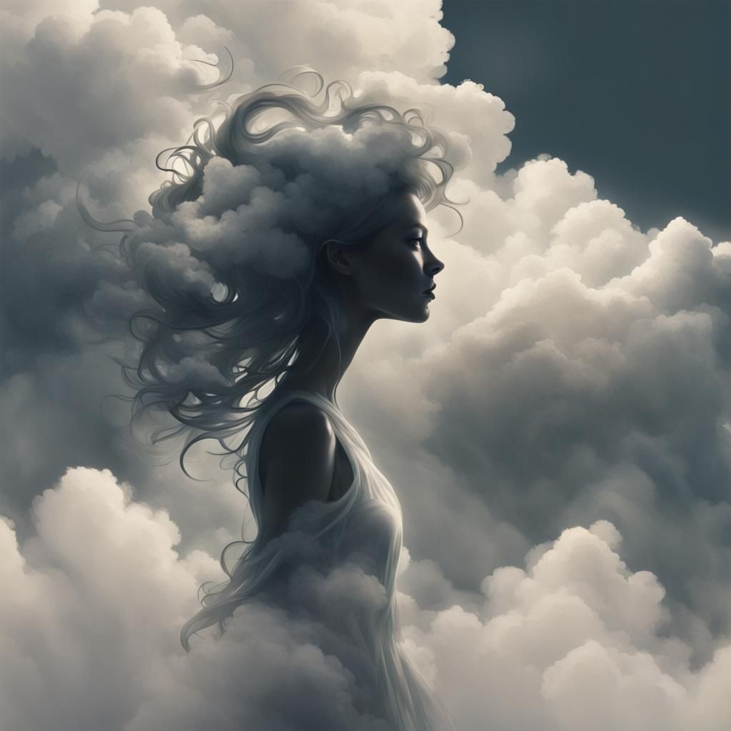 Ethereal Cloud Humanoid Dissolving into Storm