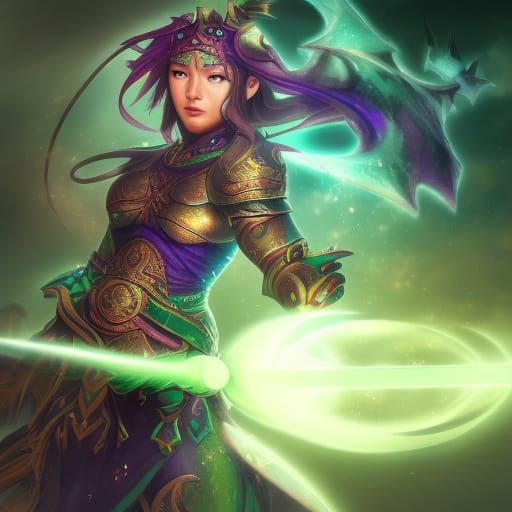 Female Warrior in Mystical Dragon Temple