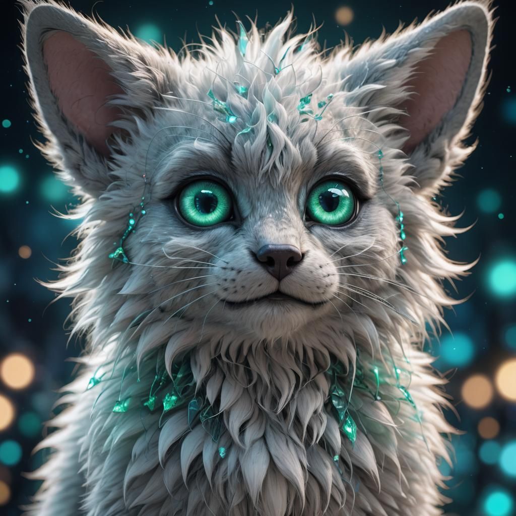 Furry Animal with Emerald Eyes, 3D Render