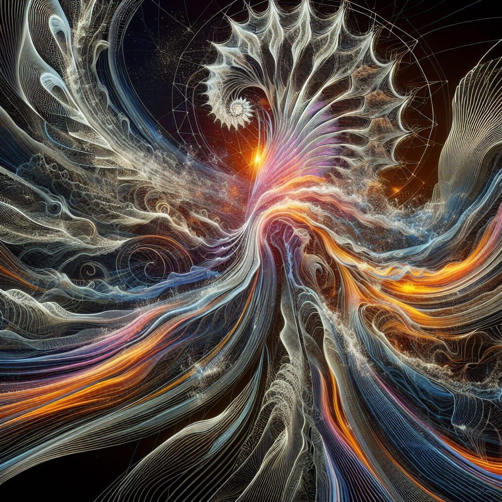 Complex Wireframe Waveform Flame in Rainbow Colors