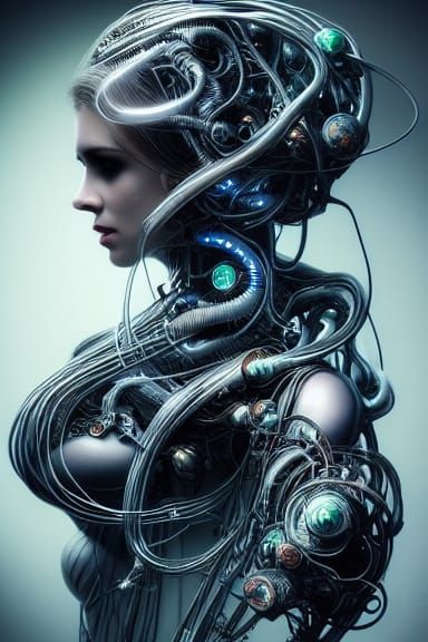 Beautiful woman, engulfed in abstract organic hyper-detailed...