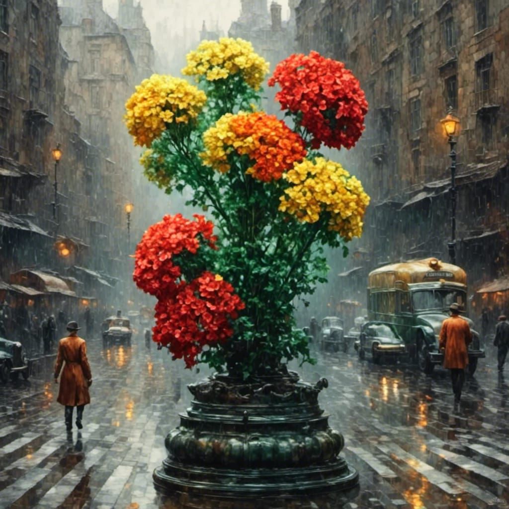 Flowers on a rainy day