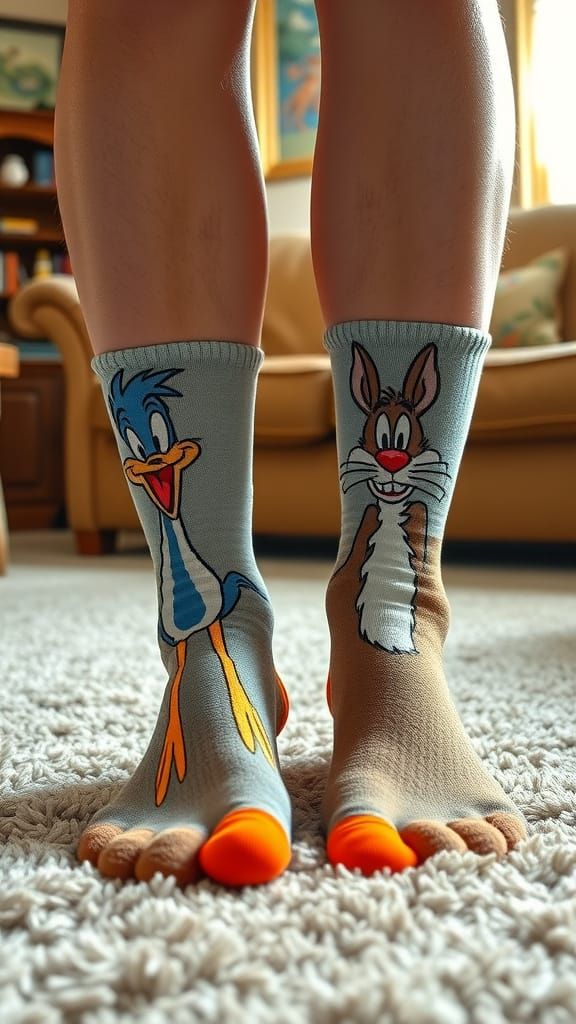 Road Runner and Wiley Coyote Socks in Looney Tunes Style