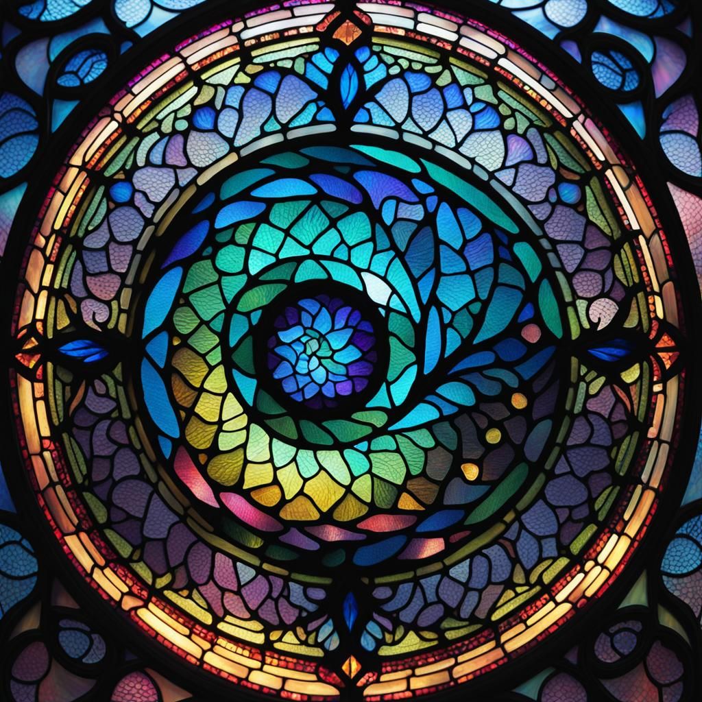 Pastel Chameleon in Surreal Stained Glass Style