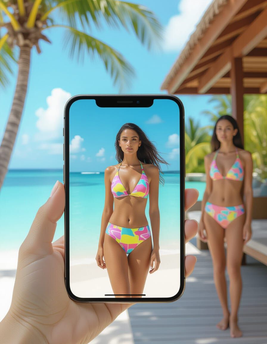 Smartphone Displaying Beach Scene in Cozy Atmosphere