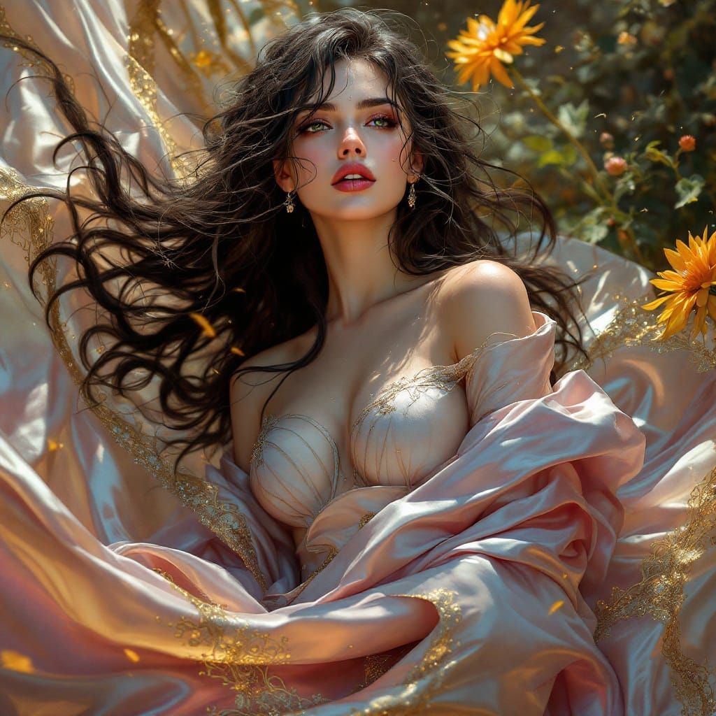 Woman in Silk Gown: A Detailed Digital Portrait