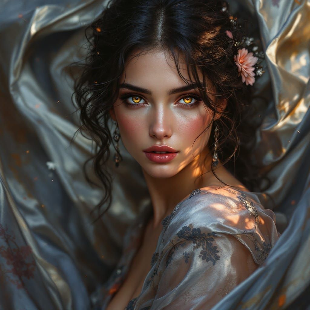 Woman in Silk Gown: A Hyperdetailed Fantasy Portrait
