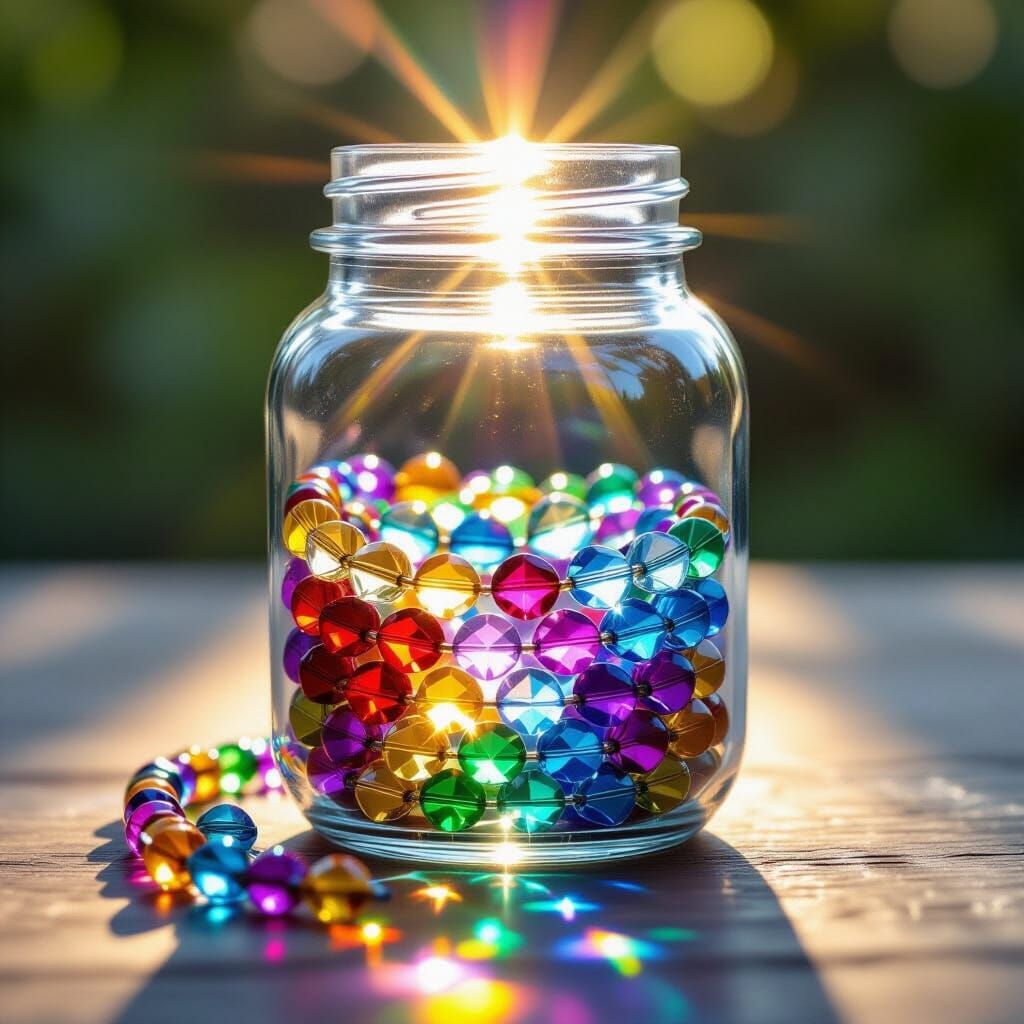 Jar of Rainbow Glass Beads Prism