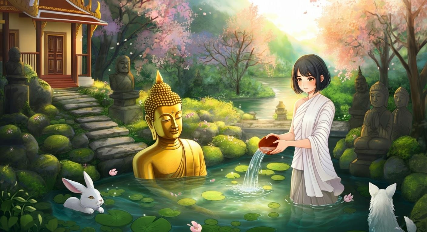 Wolfie and Moon with visits a Thai temple on Songkran (Thai ...