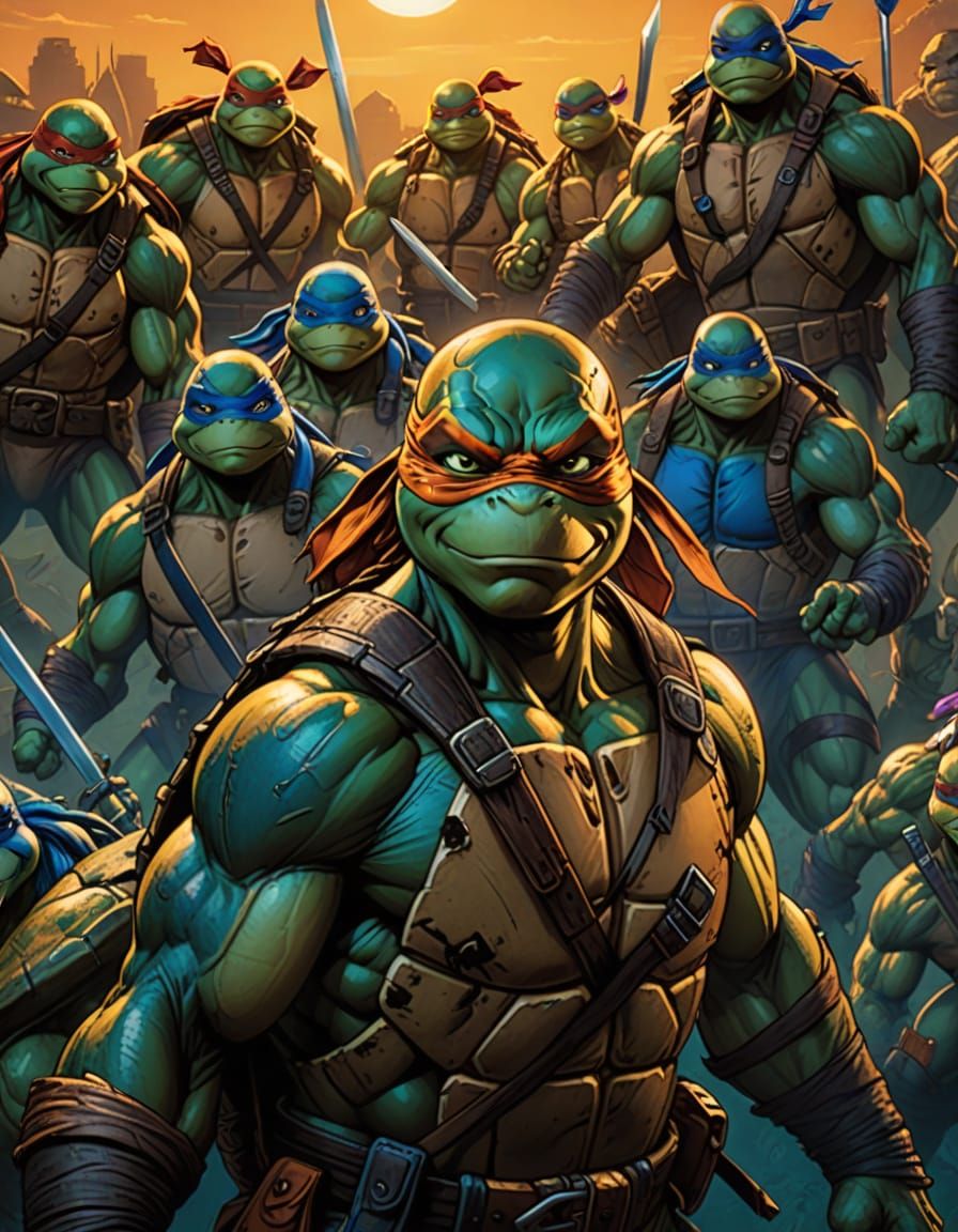 Heroic Turtle Portrait in Vibrant Comic Book Style