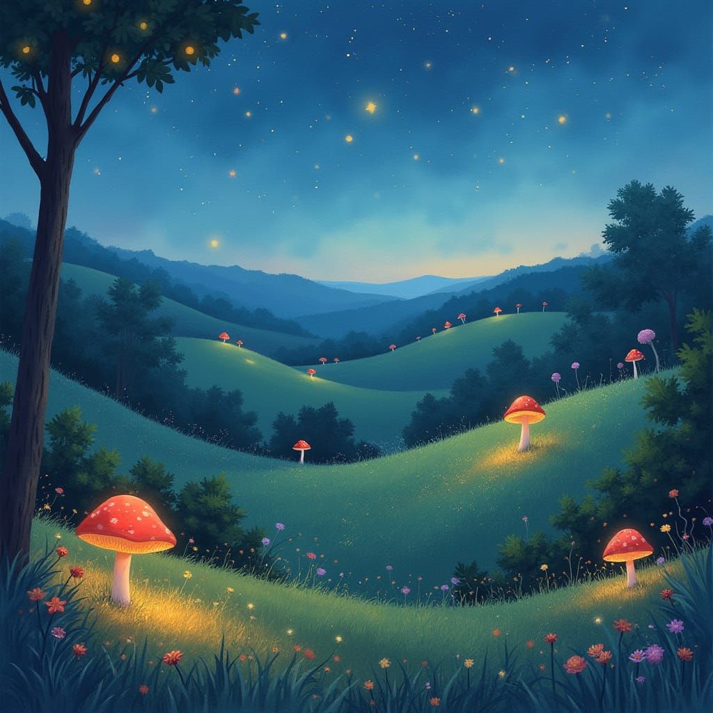 Glowing Fairy Landscape in Watercolor Style