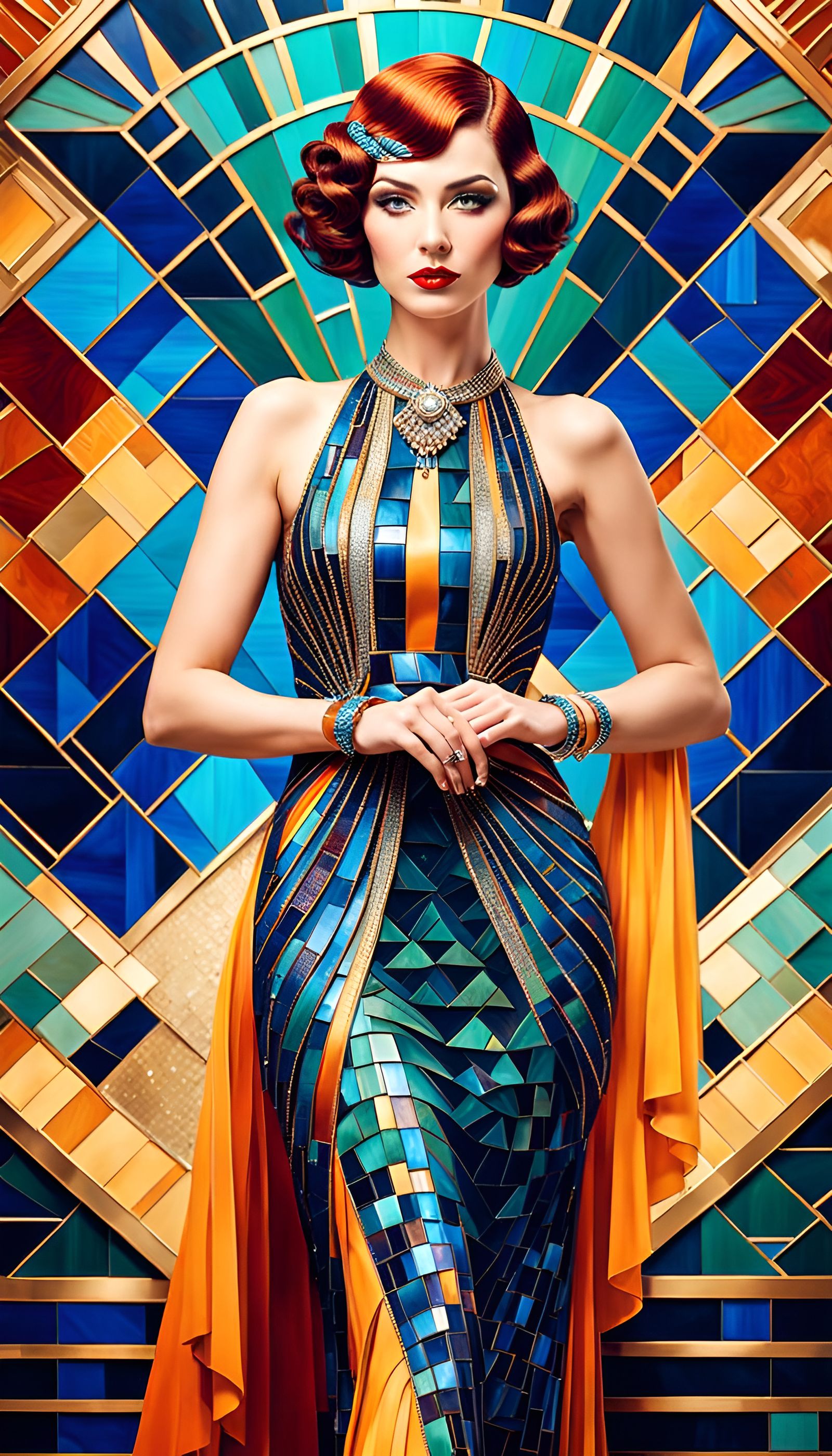 Charming Art Deco Girl in Motion, Retro Style