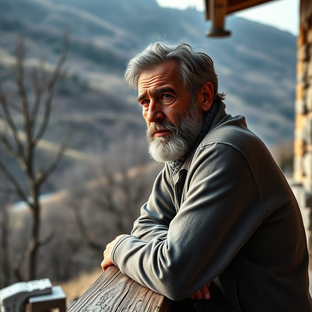 Aged Italian Gentleman Reflects in Morning Hush