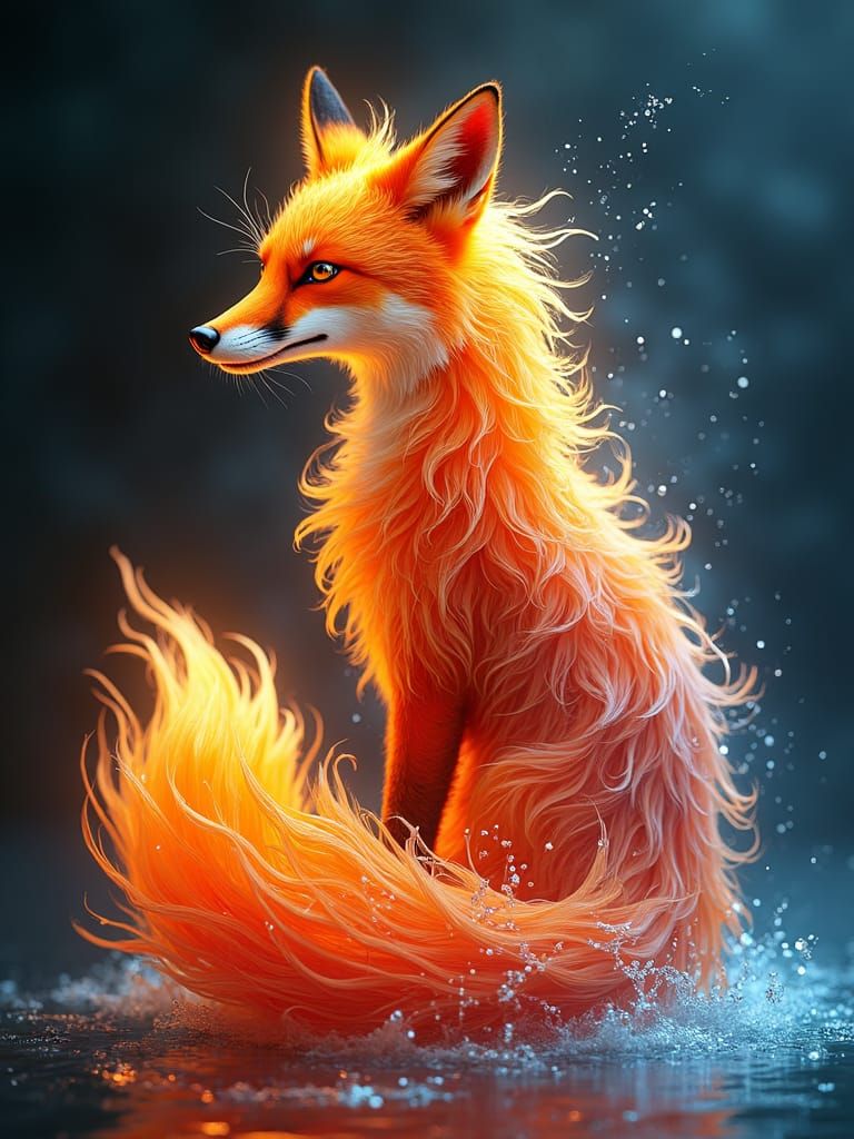 Fiery Fox of Water and Flame: Digital Art