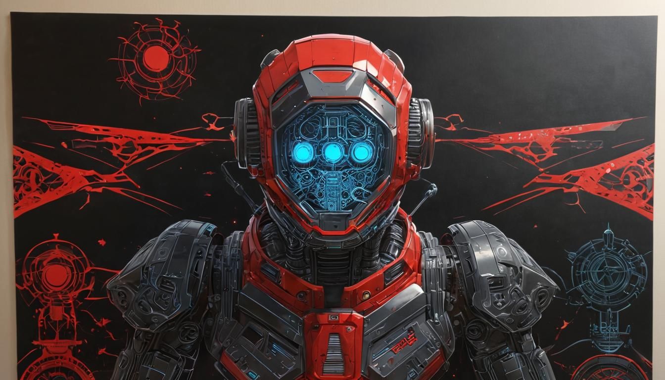Art Deco Robot in Red and Graphite Style