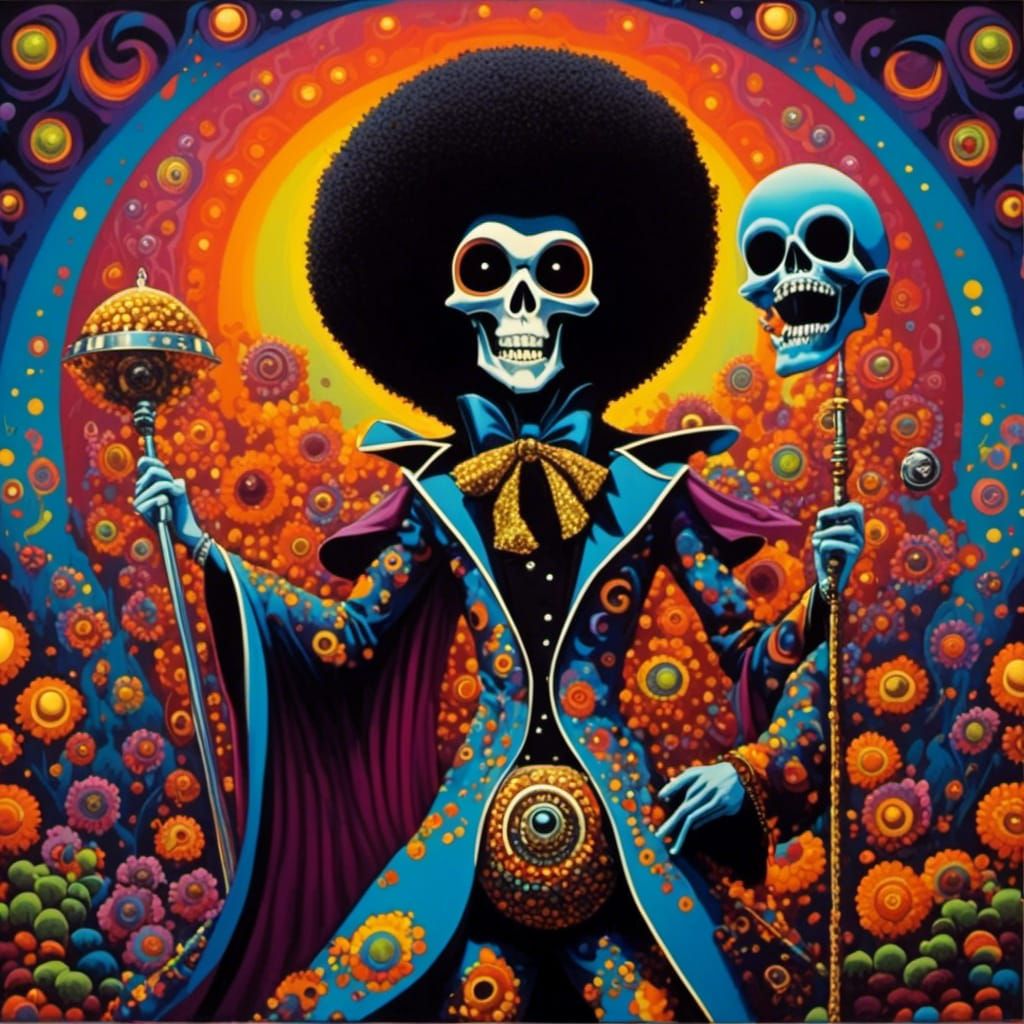 Psychedelic 1970s Grim Reaper with Afro