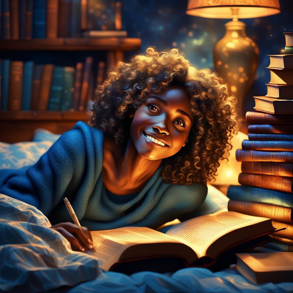 Cozy Animated Mother Reading, in Afrofuturism Style