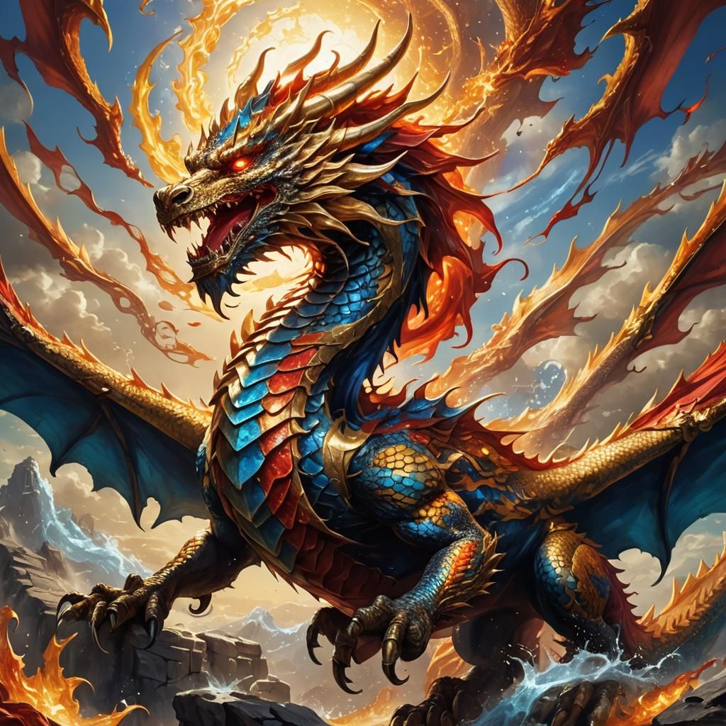 Golden Dragon Soaring in Sunlight: High-Fantasy Art
