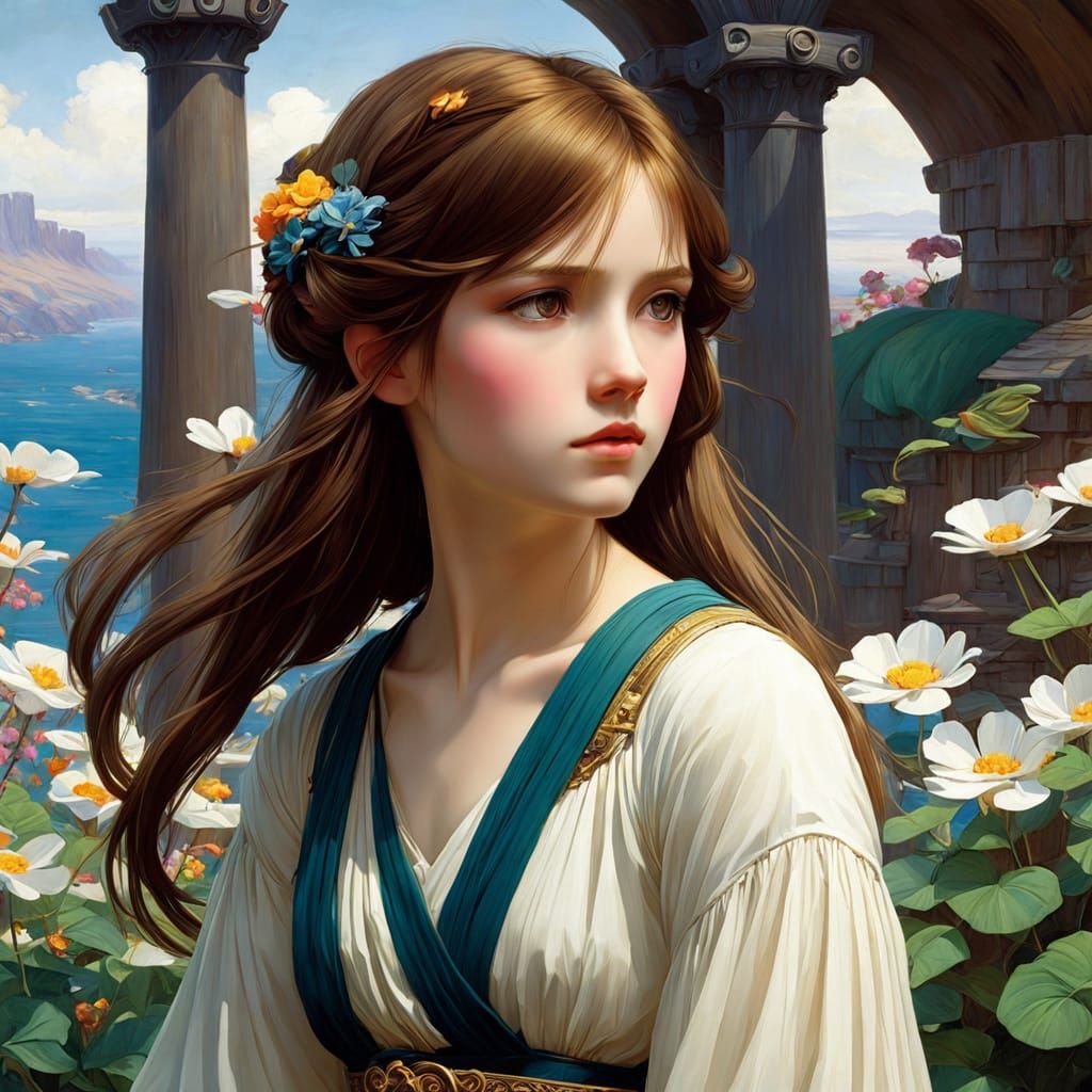 Dreamy Waterhouse-Inspired Anime Girl