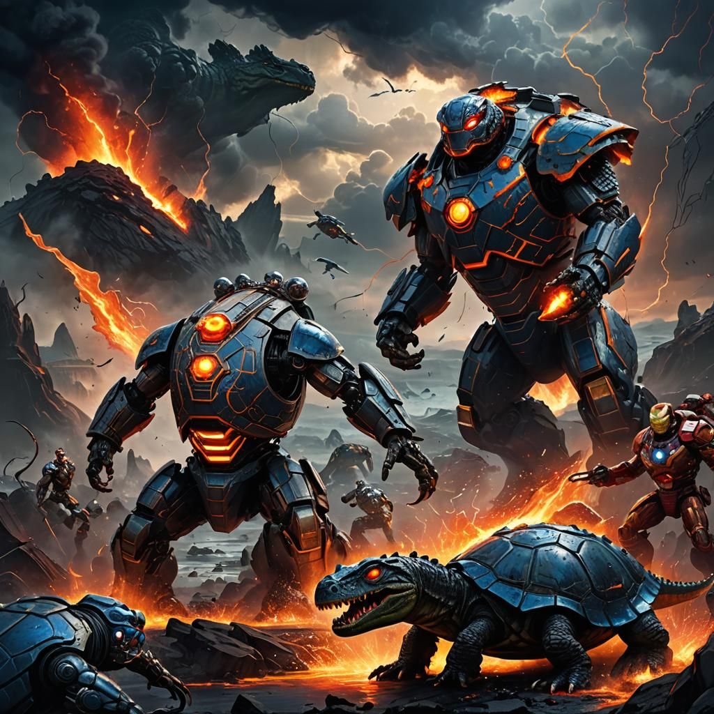 Robot Turtle vs Lava Crocodile: Avengers Assemble