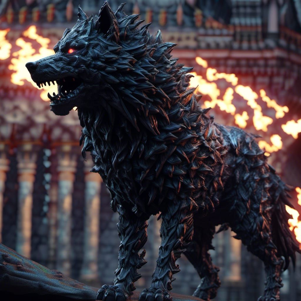 Gothic Dire Wolf with Ink Fur in High Quality CGI
