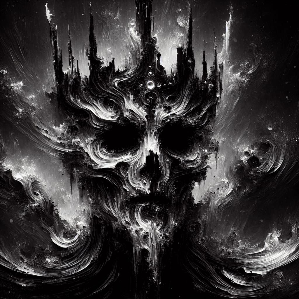 Eerie Abstract King of Sorcery in Black and White