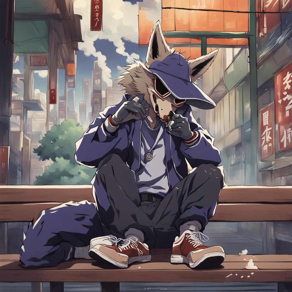 Wylie Coyote Smoking Blunt in Anime Style
