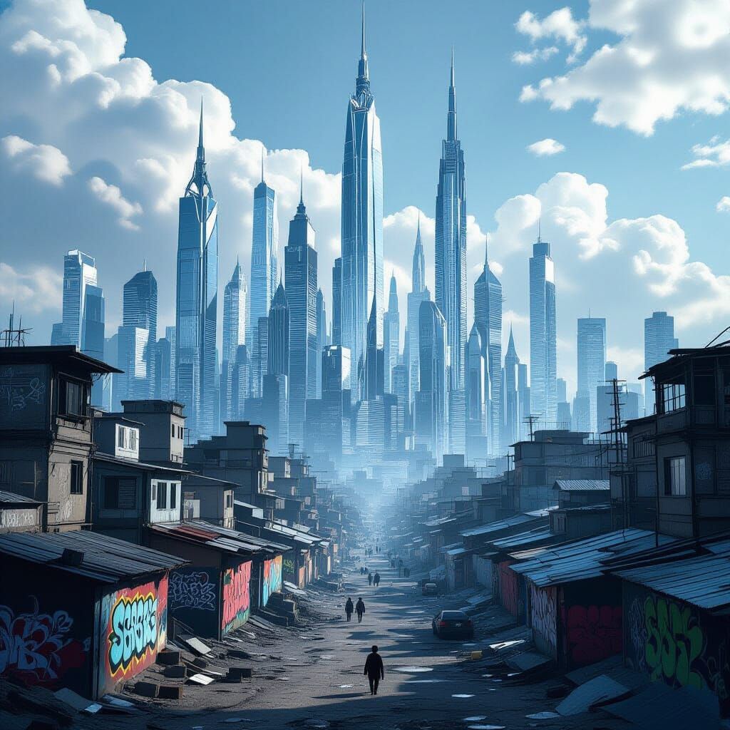 Cyberpunk Cityscape: Utopia Above Dystopian Slum