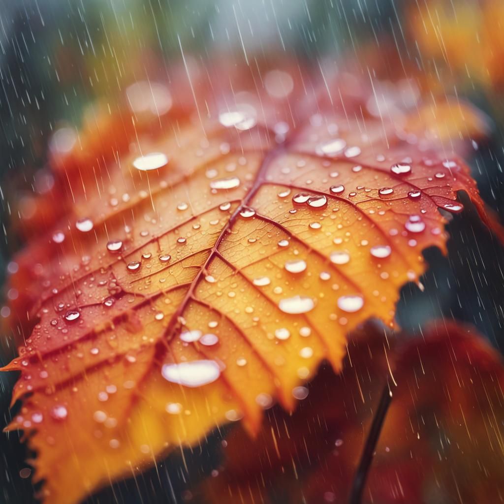 Rain on Autumn Leaf: Impressionist Oil Painting