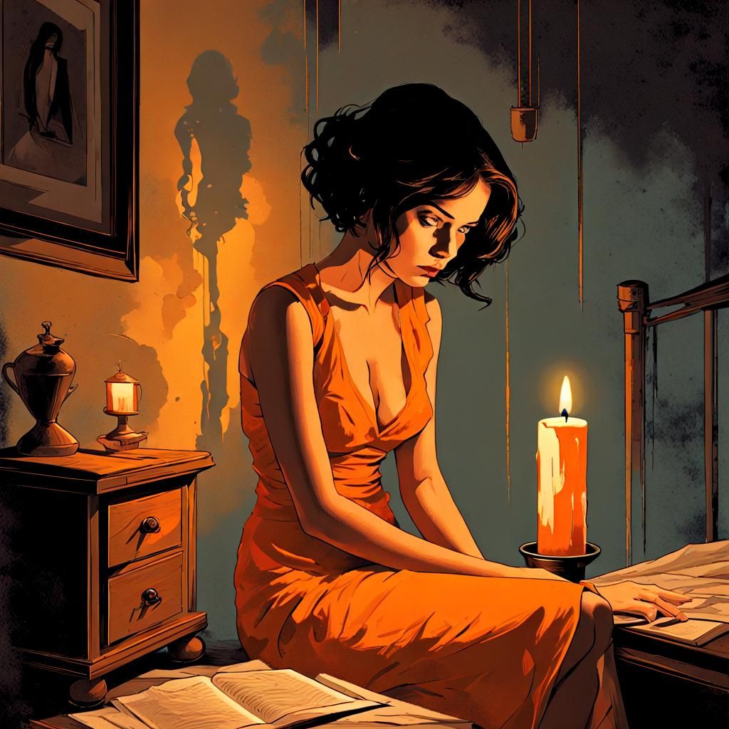 Mysterious Woman's Dream in Retrofuturist Grunge Style