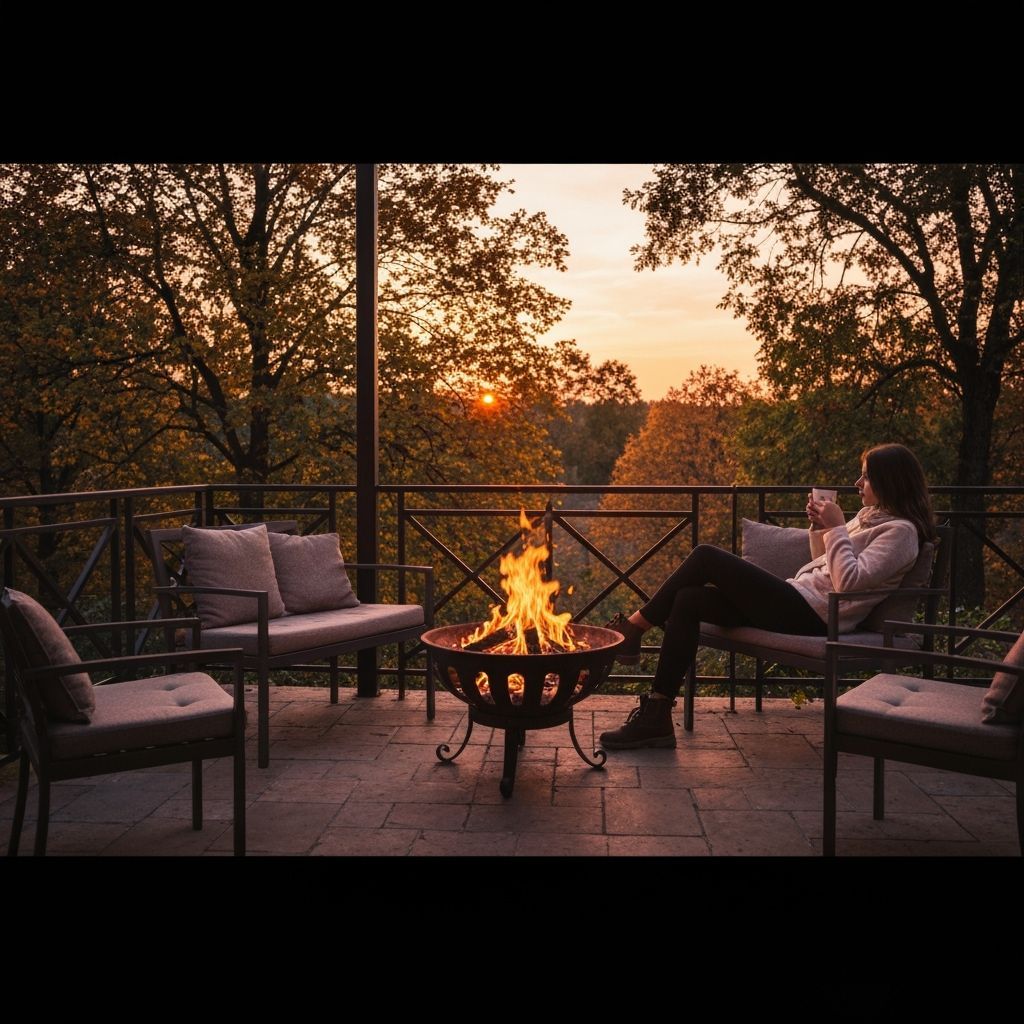 Cozy Autumn Patio Scene With Girl Watching Sunset